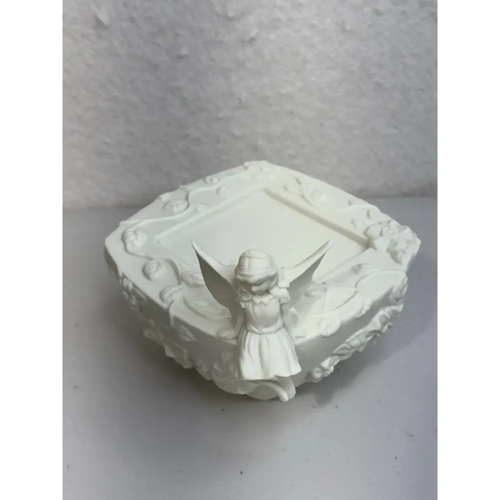 PartyLite Enchantment Fairy Square Pillar Candle Holder Bisque Porcelain Retired - Picture 2 of 9
